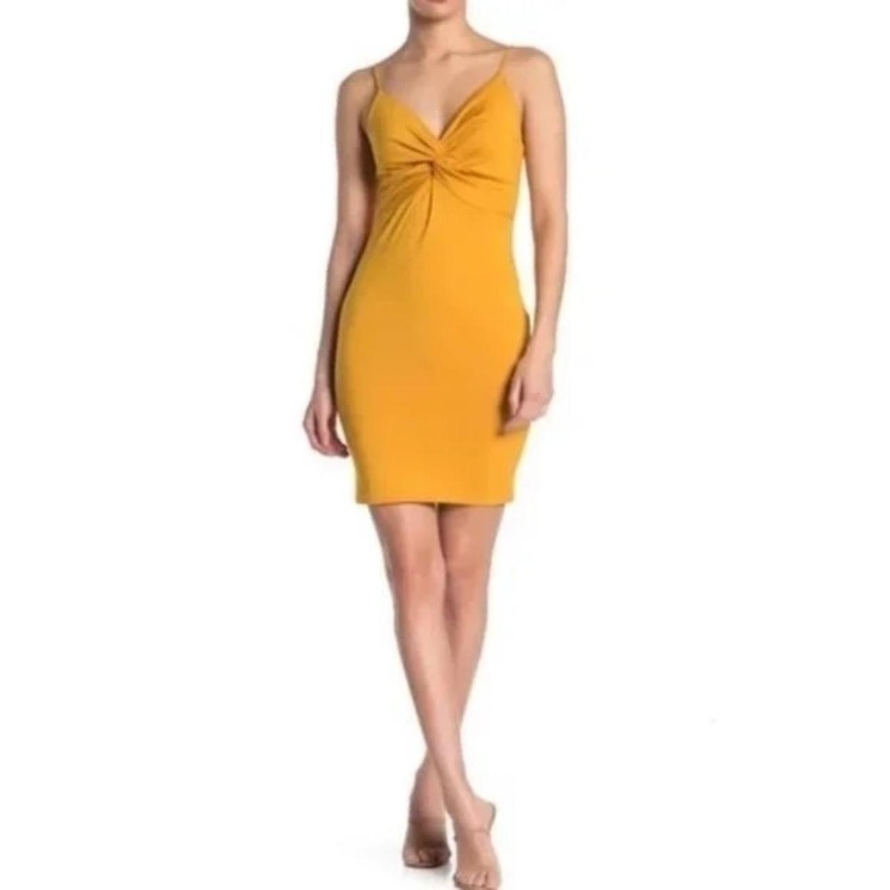 Nordstrom Rack Mustard Yellow Twist Front Bodycon Mini Dress V-Neck Small‎ NEW